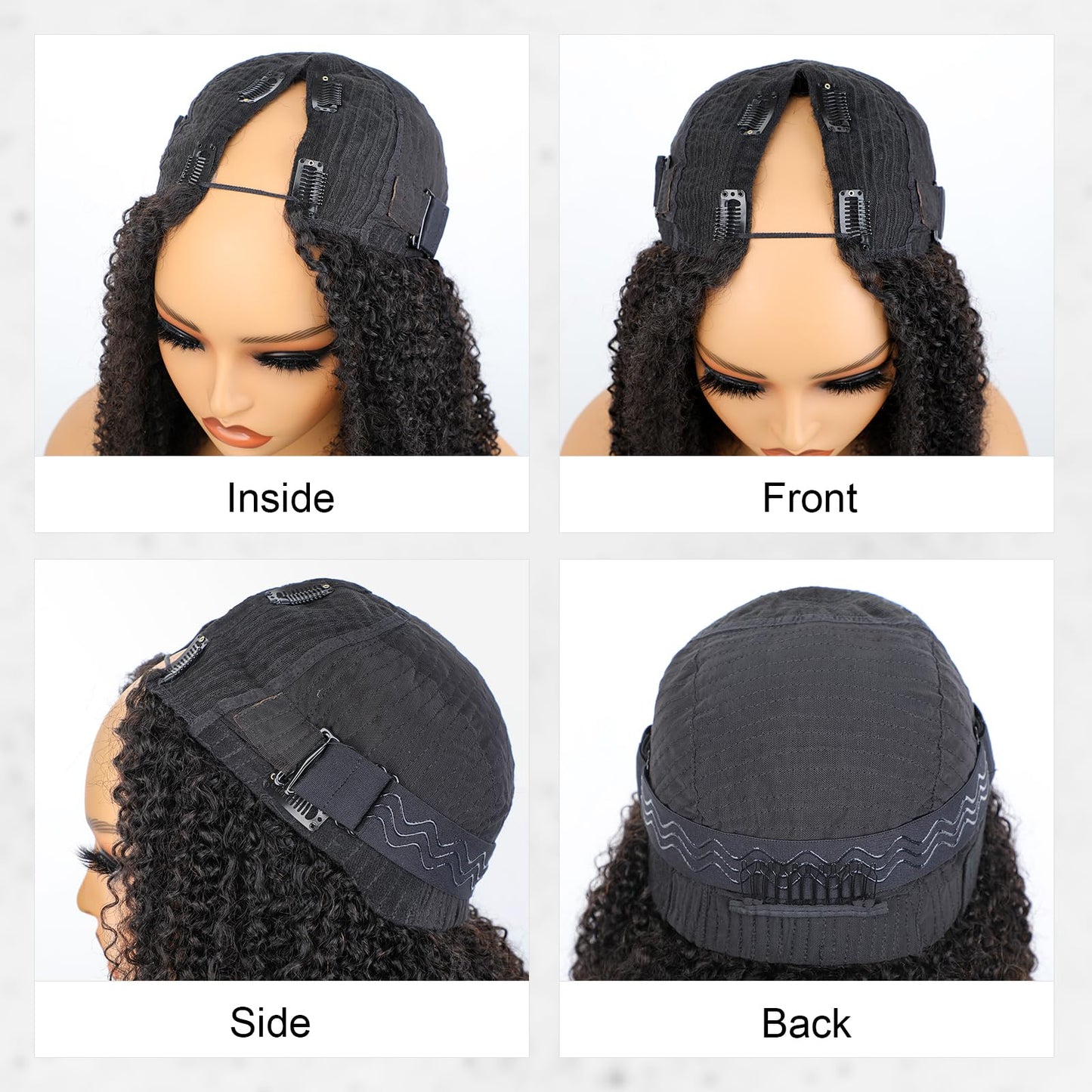 ISEE V Part Human Hair Kinky Curly Minimal/No Leave Out Upgrade U Part Wig for Black Women V Shape Kinky Curly Thin Part Glueless Clip In Half Wig 180% Density Natural Color 14 Inch