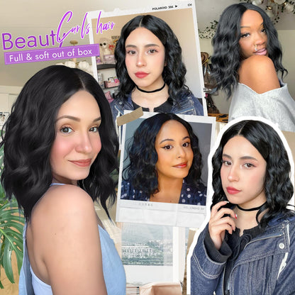 Eawwii Black Short Wavy Wig for Women Lace Hairline Bob Style Synthetic Heat Resistant - Natural Appearance for Everyday Hairstyle 14 Inch