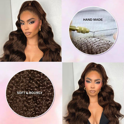 26 Inch Wear And Go Glueless Wigs Human Hair Pre Plucked Pre Cut 200% Density Brown Lace Front Wigs 9x6 Chocolate Brown Human Hair Wig For Women Bye Bye Knots Brown Body Wave Wigs Glueless Wear And Go