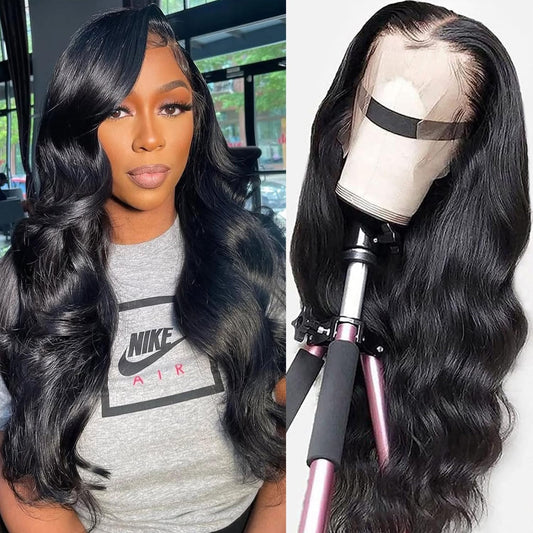 Douyin Body Wave Lace Front Wigs Human Hair Pre Plucked 18 Inch 180% Density 13x4 HD Lace Front Wigs For Women Glueless Transparent Human Hair Wig Natural Black Color
