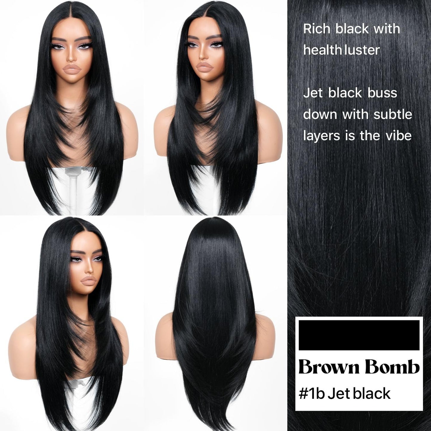 BrownBomb Black Wear and Go Glueless Wigs Pre Plucked Pre Cut for Beginners Long Layered Straight Synthetic Lace Front Wigs with bangs 26 Inch Natural 1B 3 Seconds to Wear for Beginners