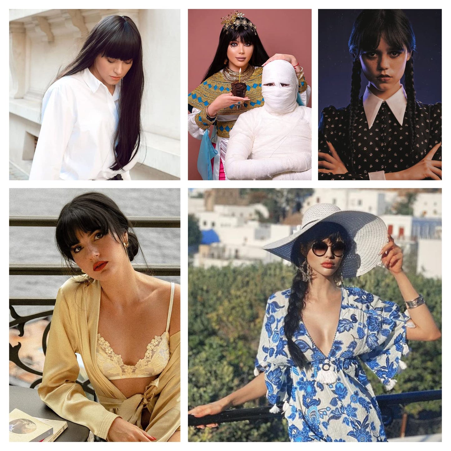 ENTRANCED STYLES Black Wig for Women Long Straight Black Wigs with Bangs Black Hair Wigs Heat Resistant Synthetic Womens Wig for Daily Party Christmas Halloween Use 22 Inch （1B