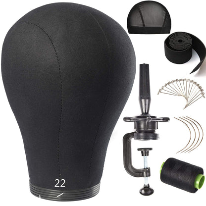Wig Head Stand Mannequin Head 20"-24" Dome Cork Canvas Manican Block Head for Making Drying Styling Display Wigs with Stand