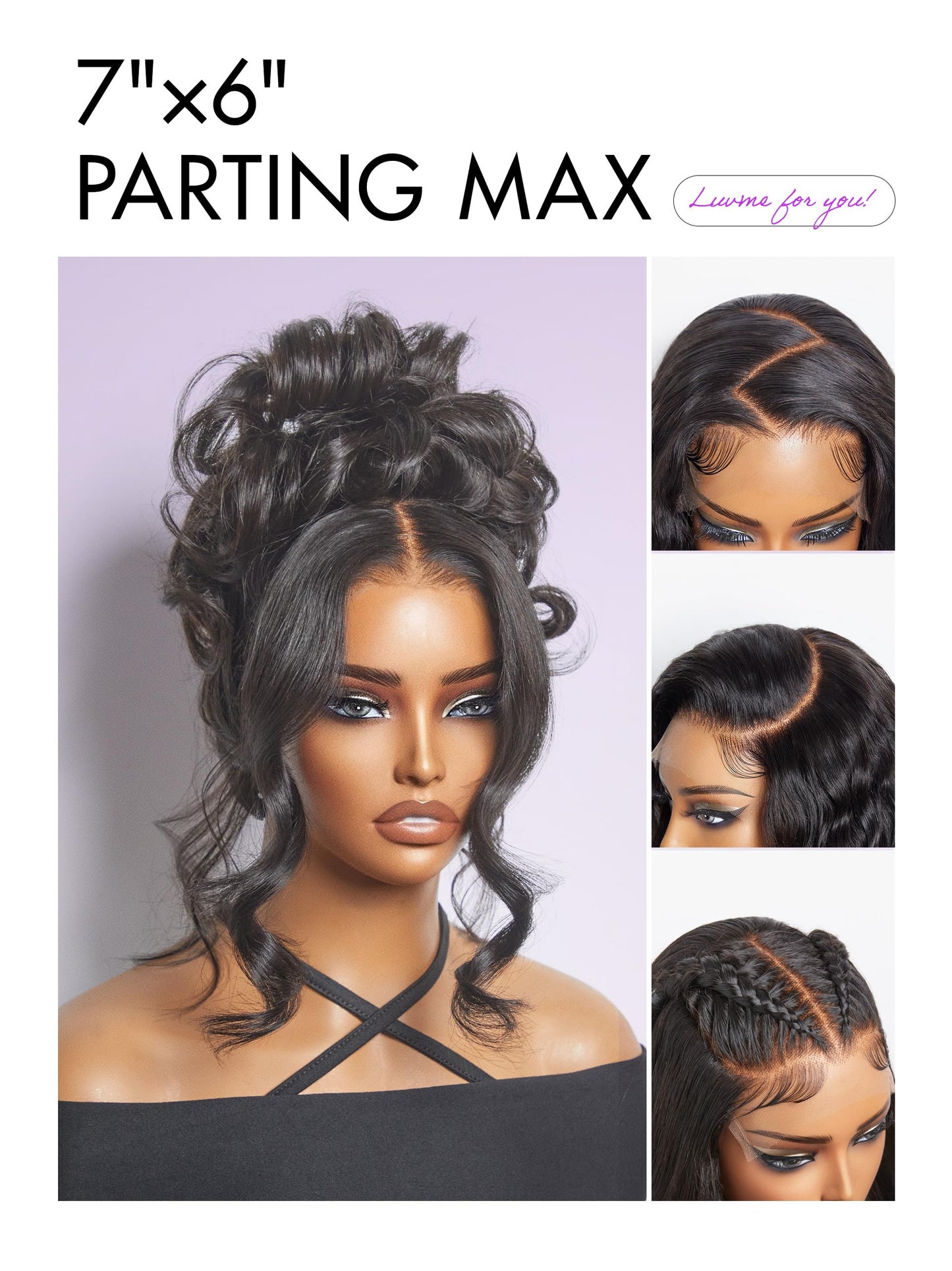 LUVME HAIR All-Day Comfort Real Glueless 7x6 HD Lace Wig 200% Density PartingMax Lace Wigs Loose Body Wave Lace Front Wigs Human Hair Pre Cut Plucked Lace Frontal 18 Inches Natural Black Color