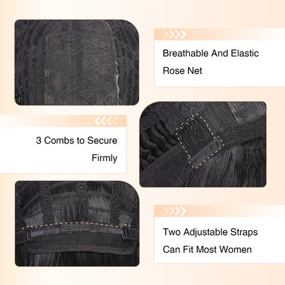 WIGER Long Black Wigs with Bangs Straight Black Hair Dye Wig for Women Long Bangs wig Full Black Cosplay Wig for Girls Synthetic Heat Resistant Natural Hair for Daily or Costumes (1B with Bangs)