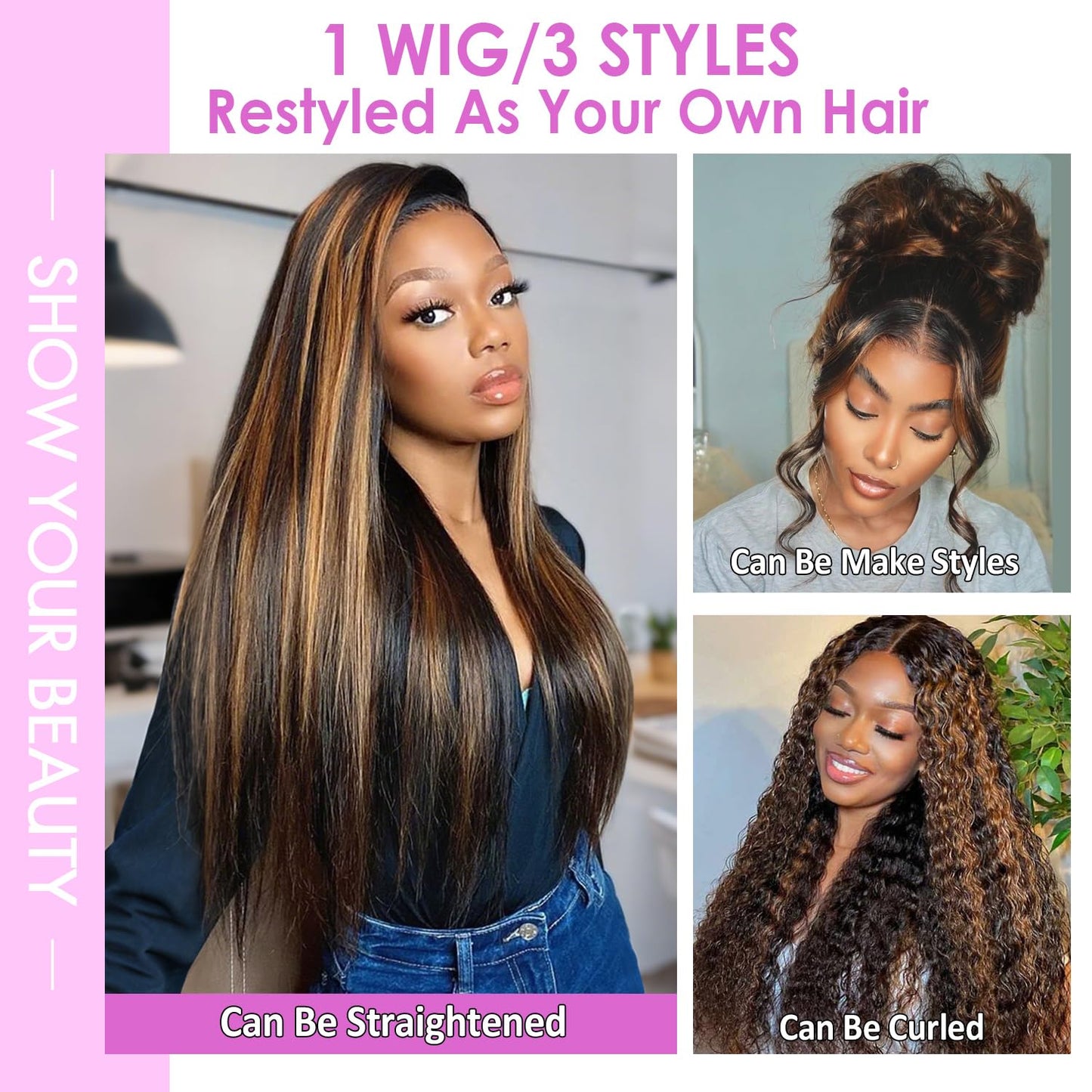 Vemalin Highlight Ombre Lace Front Wig Human Hair Body Wave Lace Front Wigs Human Hair Pre Plucked 13x4 1B/30 Brown Highlight Wig 200 Density Colored 26 Inch Balayage Glueless Wigs for Women