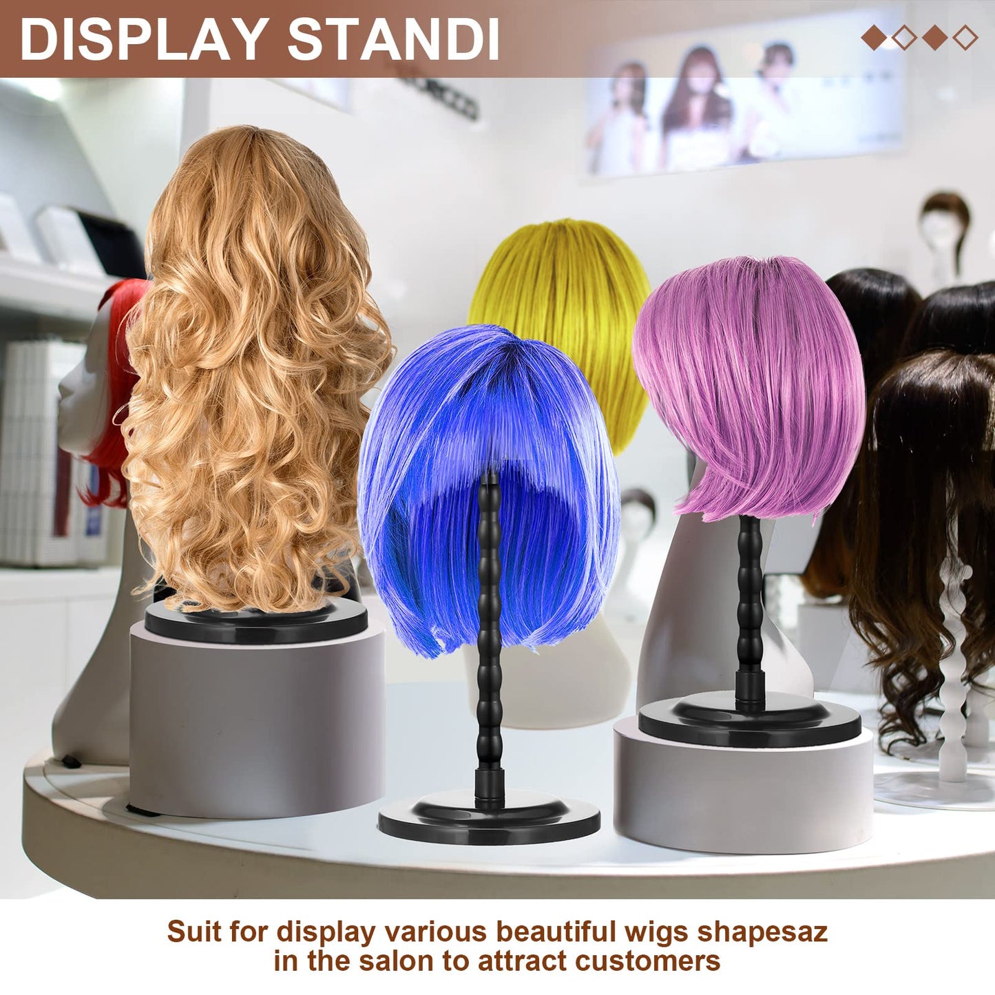 Reginary 8 Pieces Wig Head Stand for Multiple Wigs Mannequin Head 13.8 Inch Portable Hat Display Stand Travel Wig Holder for Styling Non Slip Stable DIY Practice Hat Holder(Black)