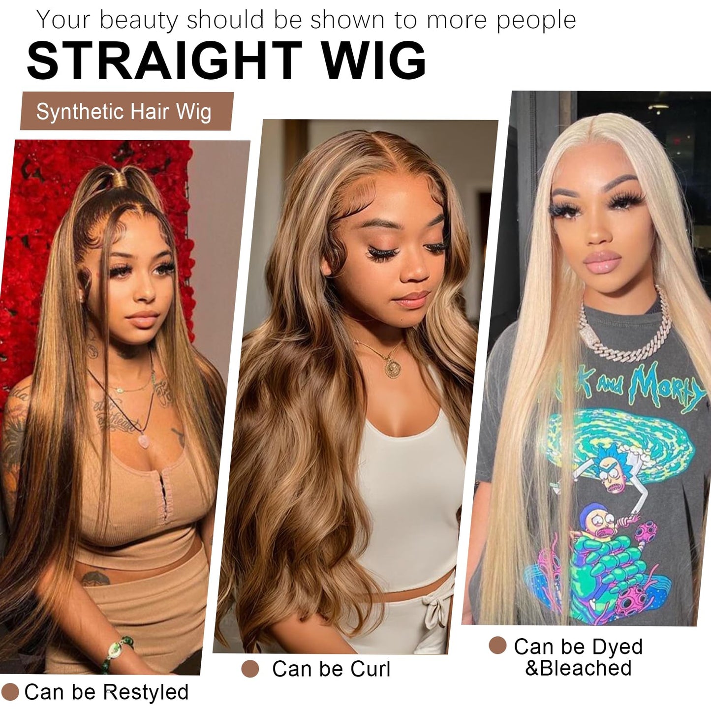 Xinran Highlights Blonde Ombre Wigs for Women，Long Straight Brown Blonde Mixed Wig Small Area Lace Front，Synthetic Natural Hairline Replacement Daily Use 30 Inch