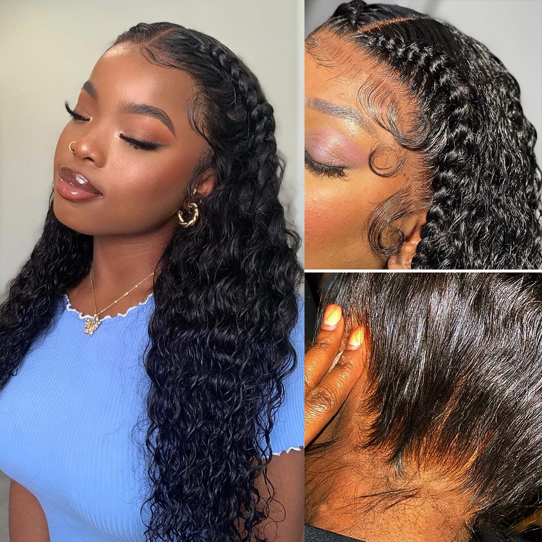 Healthair 250% Density 360 Lace Front Wigs Human hair Deep Wave Lace Front Wigs for Black Women Lace Front Wigs Preplucked HD Lace 15A Remy Human Hair Wigs Deep Curly Wigs Can Make any Part(18inch)