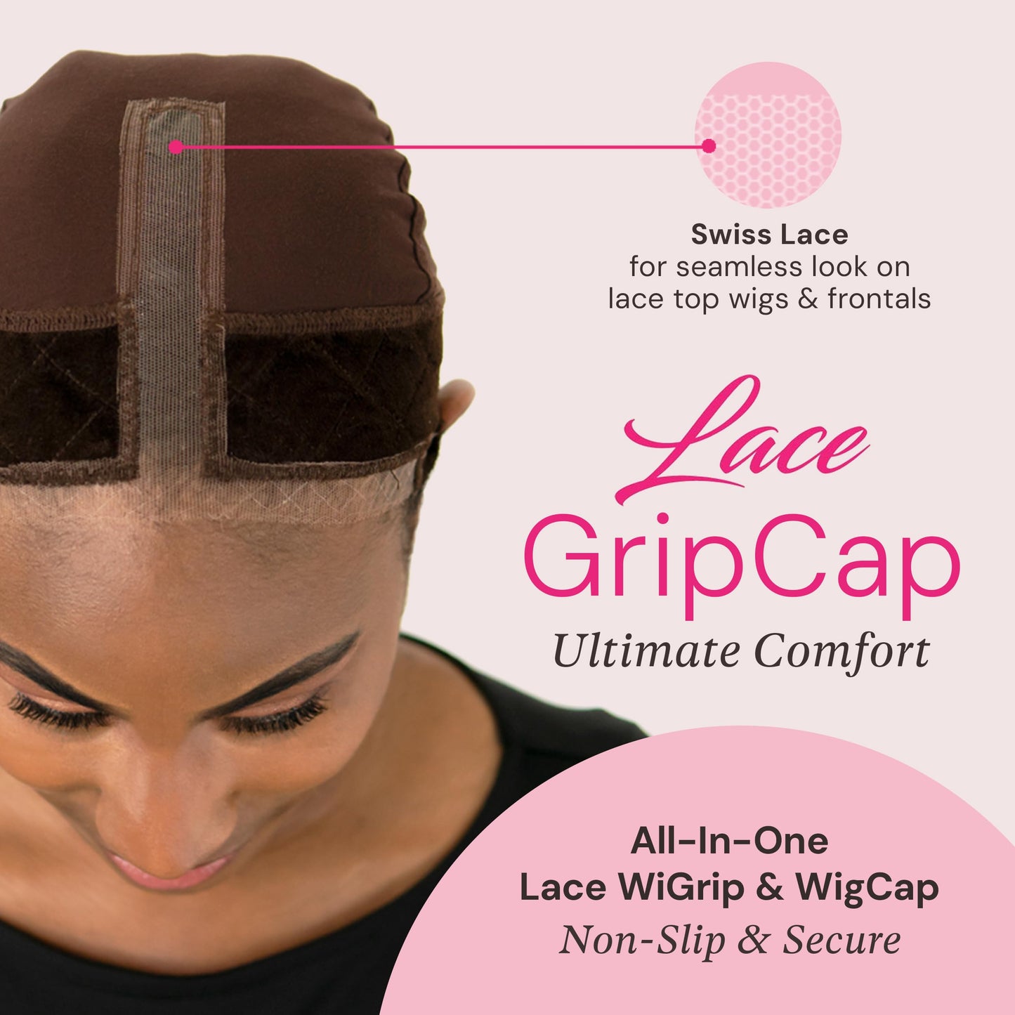 MILANO COLLECTION Lace Wig Grip Cap for Women, Adjustable Wig Caps for Women Non Slip with Headband to Secure Lace Top Perfectly in Place, One Size Fits All, One Size Fits All, Chocolate Brown