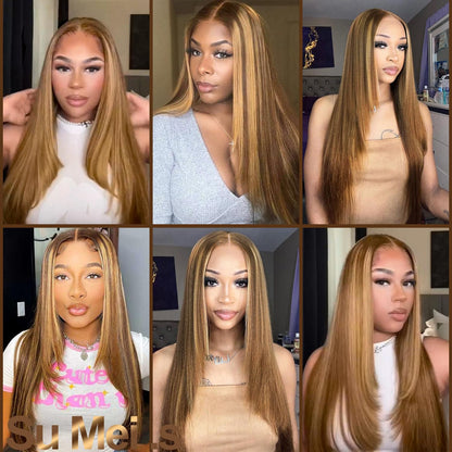 Glueless Synthetic Lace Front Wig 26 Inches Long Straight Honey Blonde Wigs for Black Women 13x5x1 HD Lace Hand Tied Pre Plucked Hairline (27/30 Honey Blonde, 26 Inch)