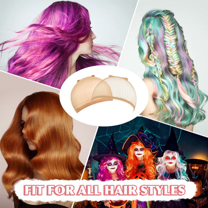 MORGLES 4Pcs Nylon Wig Caps with 2Pcs Mesh Net Wig Cap for Women Non Slip Lace Front Nude