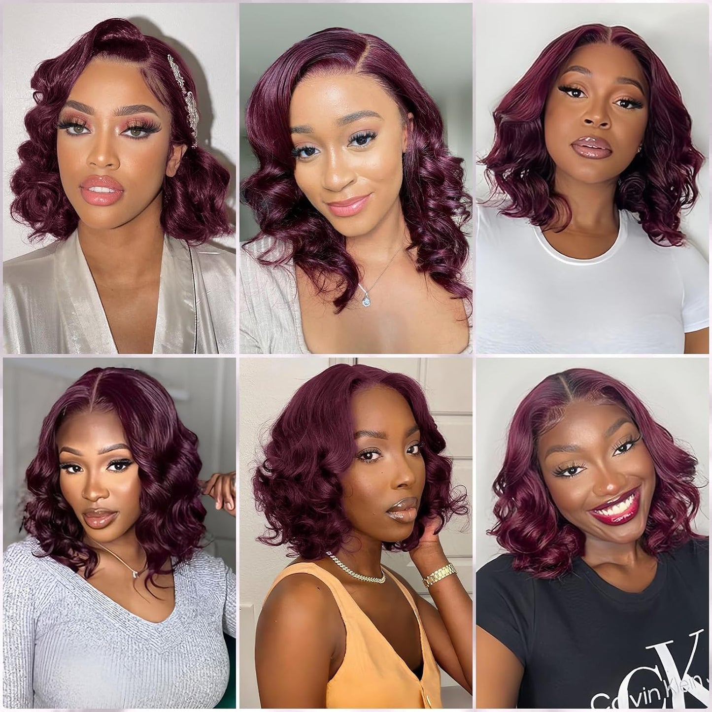 99J Burgundy Bob Wig Human Hair 13x4 Frontal Lace Wig 16 Inch Body Wave HD Lace Front Wigs Human Hair Pre Plucked 180% Density Glueless Wine Red Bob Wigs for Women (99J Burgundy, 16 Inch)