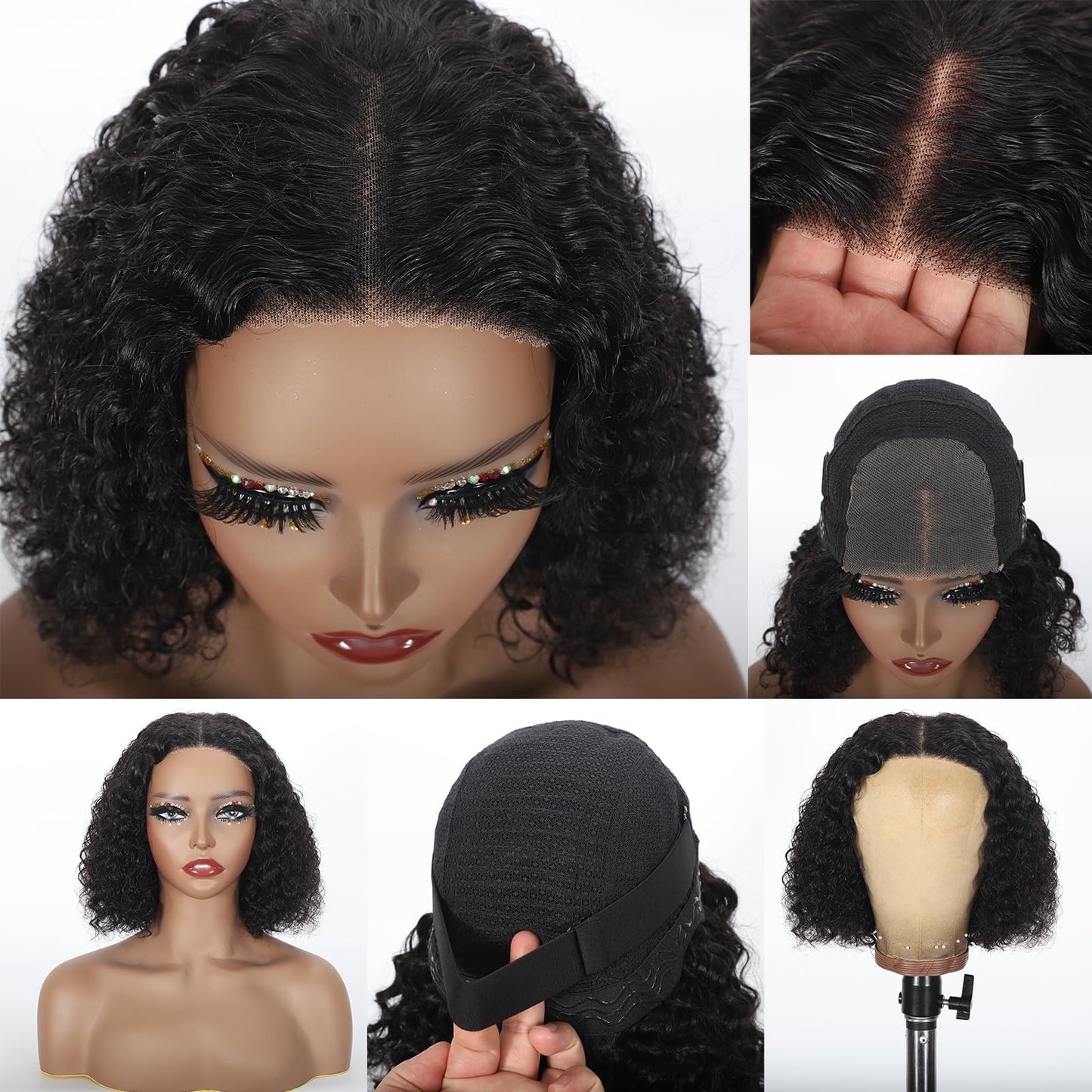 GIESWY Curly Bob Wig Human Hair 4x4 Hd Lace Front Wigs Human Hair Wear and Go Glueless Wigs Human Hair Pre Plucked Pre Cut Short Kinky Curly Bob Wigs For Women 200% Density 10 inch