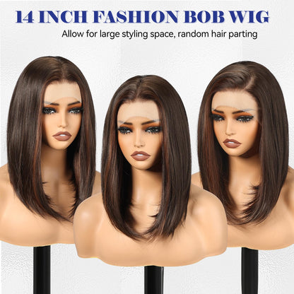 HAIRCUBE 13x4 Lace Front Wig Dark Brown Bob 16 Inch Synthetic Wigs - Glueless HD Wig for Women, Shoulder Length Natural Look Everyday Use