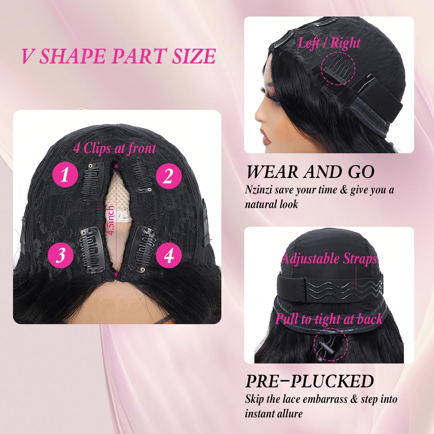 V Part Wig Human Hair Straight Human Hair Wigs Upgrade U Part Human Hair Wig for Women No Leave Out No Sew In 200% Density Natural Color 18 Inch