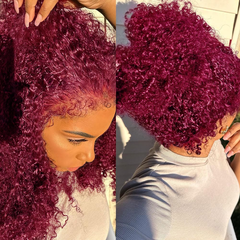 250 Density Hidden Strap Water Wave 360 99j Burgundy Glueless Wigs Human Hair Pre Plucked Pre Bleached Human Hair Wig With Drawstring Wet and Wavy HD Full Lace Front Wigs Human Hair 22 Inch