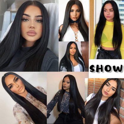 Xinran Long Straight Black Wigs for Women, Synthetic Black Straight Wig, Looking Natural Black Long Hair Wigs 30 inch(Black)