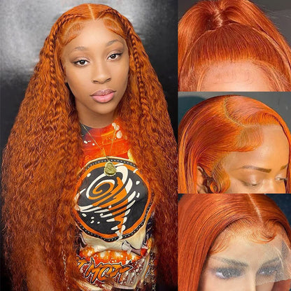 Daules Ginger Curly Lace Front Wigs Human Hair Deep Wave for Women 13x4 HD Transparent Pre Plucked Curly Wigs 180% Density Orange Colored Glueless Wig Super Soft True to length 34 Inch