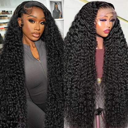 24 Inch 13x4 Deep Wave Lace Front Wigs Human Hair 200% Density Deep Curly Frontal Wigs Human Hair Glueless HD Lace Front Wigs Human Hair Pre Plucked with Baby Hair for Women