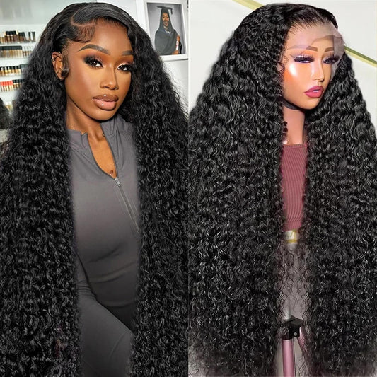 24 Inch 13x4 Deep Wave Lace Front Wigs Human Hair 200% Density Deep Curly Frontal Wigs Human Hair Glueless HD Lace Front Wigs Human Hair Pre Plucked with Baby Hair for Women