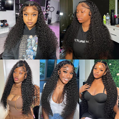 Ysxbui Deep Wave Lace Front Wigs Human Hair 180 Density 13x4 HD Transparent Frontal Wigs Human Hair for Women Deep Curly Glueless Wigs Human Hair Pre Plucked with Baby Hair 24Inch