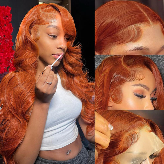 26 Inch 13x6 Ginger Lace Front Wigs Human Hair Body Wave 13x6 HD Lace Frontal Wigs Pre Plucked Human Hair Wig For Women 200% Density Ginger Orange 350# Colored Human Hair