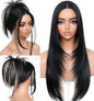 BrownBomb Black Blond Skunk Stripe Wear and Go Glueless Wigs Pre Plucked Pre Cut for Beginners Synthetic Lace Front Wigs With Bangs Long Straight layered Wigs Highlights 26 Inch 3 Seconds to Wear