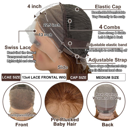 Brown Bob Wigs Human Hair for Black Women 13x4 HD Lace Front Bob Wig Human Hair Pre Plucked with Baby Hair Wear and Go Glueless Chocolate Straight Short Bob Wig 180% Density #4 Brown Color 8 Inch