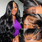 Wolfay 28 Inch 13x6 HD Lace Front Wigs Human Hair Body Wave 13 x 6 Transparent Frontal Wigs Human Hair Pre Plucked Natural Hairline 180% Density Glueless Wig for Women Daily Party Natural Black