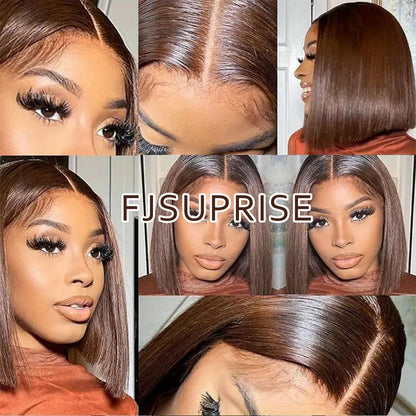 Brown Bob Wigs Human Hair for Black Women 13x4 HD Lace Front Bob Wig Human Hair Pre Plucked with Baby Hair Wear and Go Glueless Chocolate Straight Short Bob Wig 180% Density #4 Brown Color 8 Inch