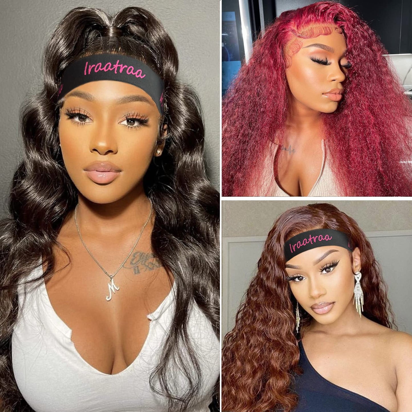 Iraatraa 6 Pcs Elastic Wig Band Set - Lace Melting Bands For Lace Front Wigs, Keeping Wigs In Place & Laying Edges (8 Piece Set, Black Rose)