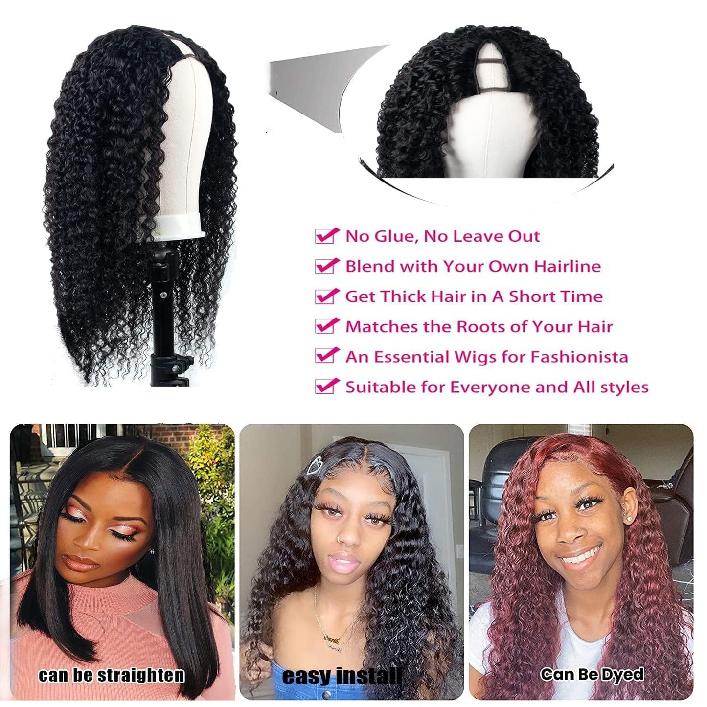 Ainmeys Curly V Part Wigs Kinky curly V Shape Wigs for Black Women No Leave Out Upgrade U Part Wigs Glueless Full Head Clip In Half Wigs(12IN 180%)