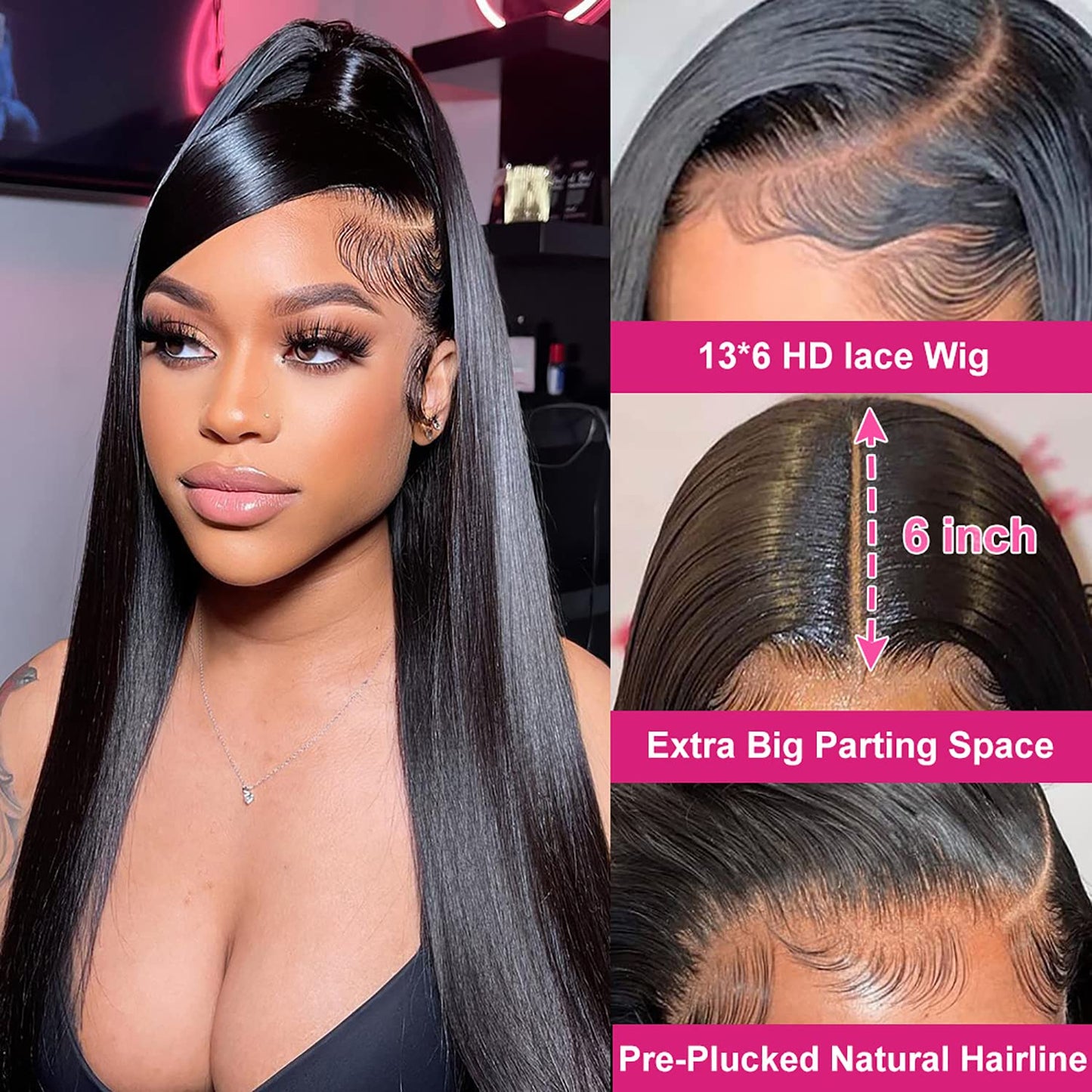 Ysxbui 13x6 Lace Front Wigs Human Hair 180 Density HD Transparent Straight Lace Front Human Hair Wigs for Women Straight Lace Front Wigs Pre Plucked Natural Color (32 Inch)