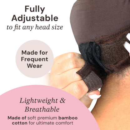 MILANO COLLECTION Lace Wig Grip Cap for Women, Adjustable Wig Caps for Women Non Slip with Headband to Secure Lace Top Perfectly in Place, One Size Fits All, Chocolate Brown, 2 Pack