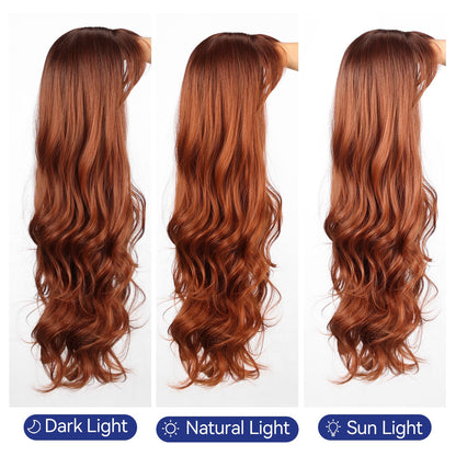 HAIRCUBE Auburn Wig with Bangs for Women Auburn Long Wavy Hair Wig Curly Wavy Synthetic Wigs for Girls Daily Party Use