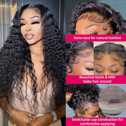 Daules 5x5 Deep Wave Lace Closure Wigs Human Hair 5x5 HD Lace Closure Human Hair Wigs for Women 180% Density Brazilian Virgin 5x5 Transparent Glueless Closure Wigs Pre Plucked with Baby Hair 30 Inch