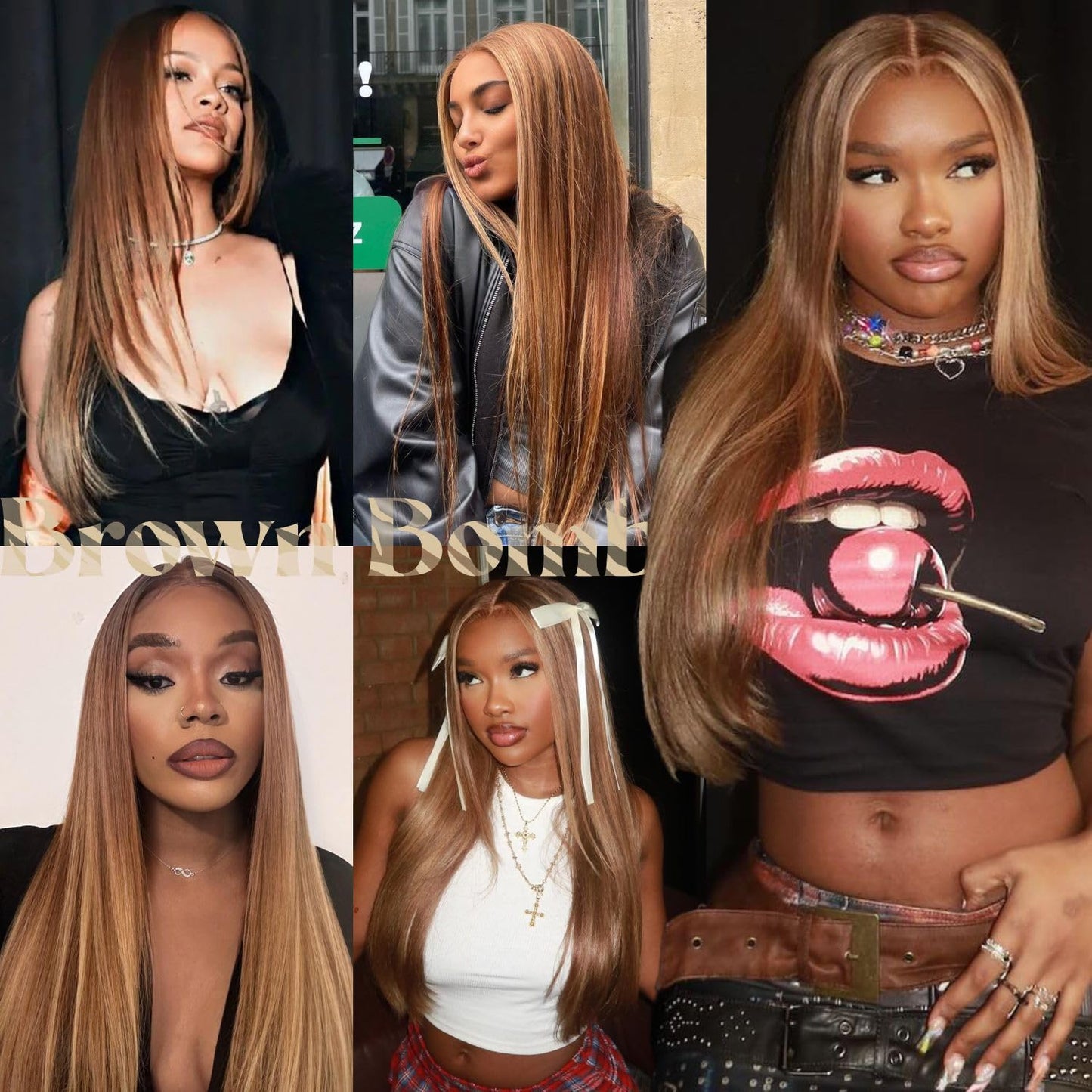 BrownBomb Wear and Go Glueless Wigs Pre Plucked Pre Cut for Beginners Honey Blonde Synthetic Lace Front Wigs For Woman Long layered straight Wigs with bangs 427 middle part wig 26 Inch