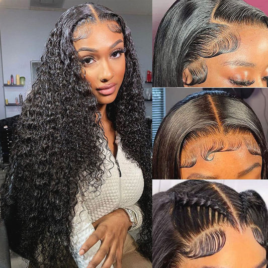 Daules 5x5 Closure Wig 5x5 HD Lace Closure Wigs Human Hair for Women 180% Density Pre Plucked Virgin Human Hair 5x5 Deep Curly Lace Front Wig Super Soft True to Length Natural Black Color 18Inch