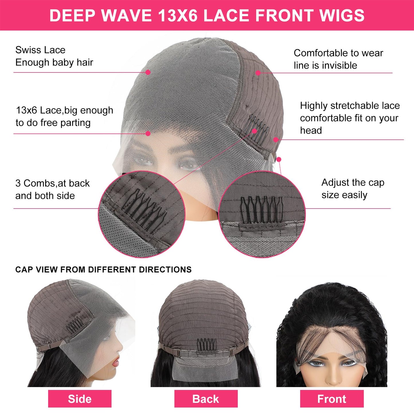 Odored 30 Inch Deep Wave Lace Front Wigs Human Hair 13x6 HD Transparent Deep Curly Lace Frontal Wigs 180% Density Glueless Wigs Human Hair pre Plucked with Baby Hair Natural Color