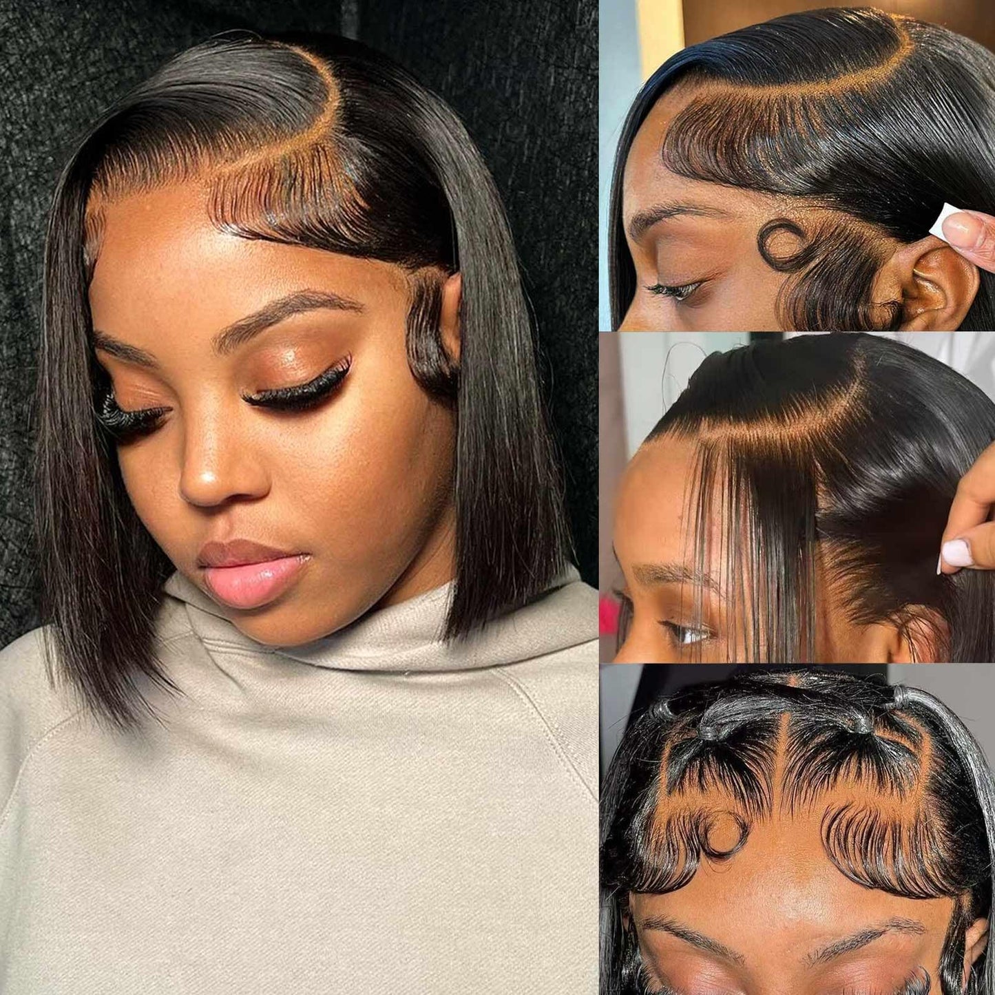 HIRIREMY Bob Wig Human Hair 13x4 HD Lace Frontal Short Straight Lace Front Bob Wigs for Black Women Human Hair Pre Plucked Glueless Side Part 180% Density Black Color 10 Inch