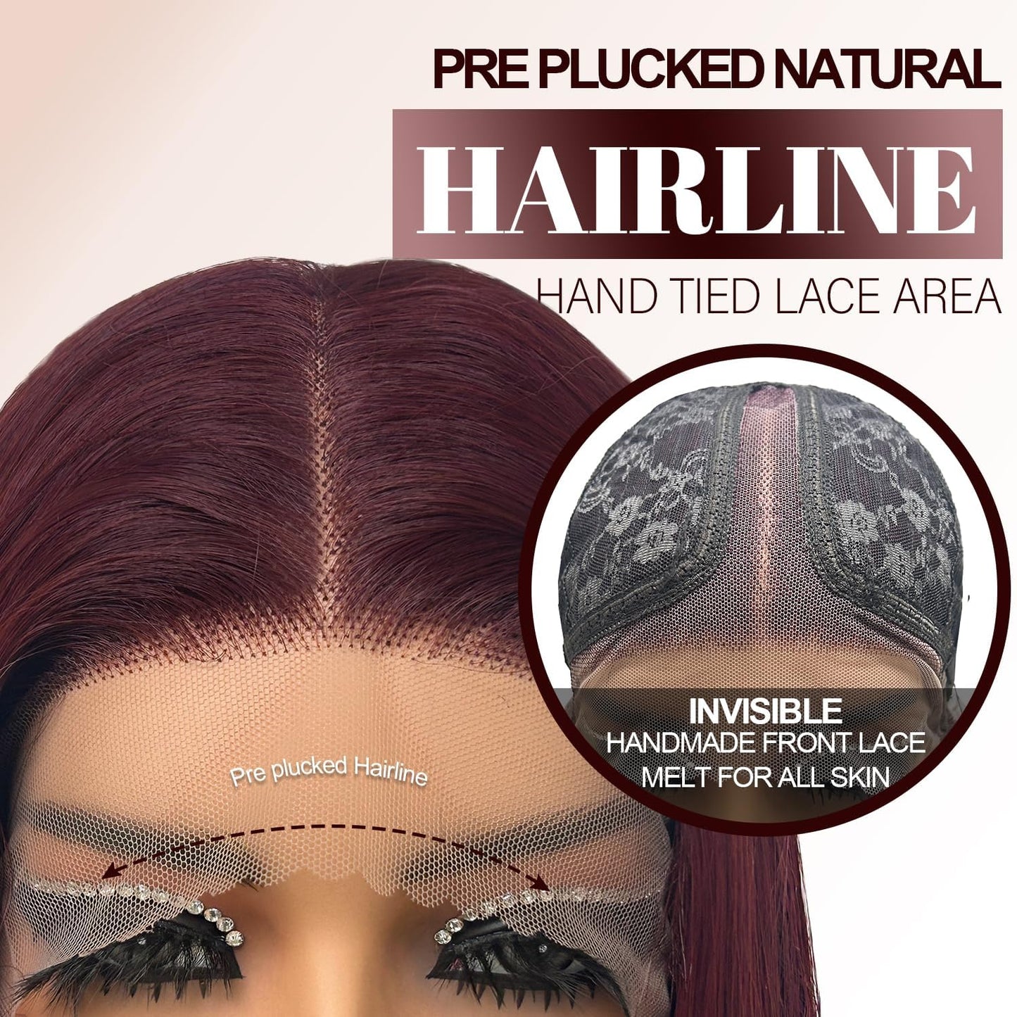 Glueless Synthetic Lace Front Wig 26 Inches Long Straight Black Wigs for Black Women 13x5x1 HD Lace Hand Tied Pre Plucked Hairline (#99J Burgundy, 26 Inch)