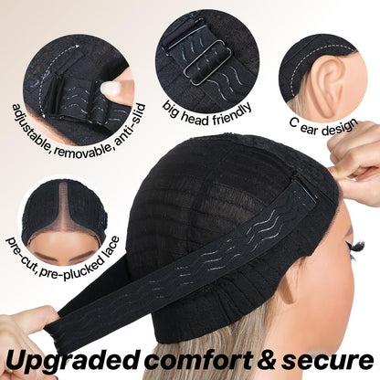 BrownBomb Black Wear and Go Glueless Wigs Pre Plucked Pre Cut for Beginners Long Layered Straight Synthetic Lace Front Wigs with bangs 26 Inch Natural 1B 3 Seconds to Wear for Beginners