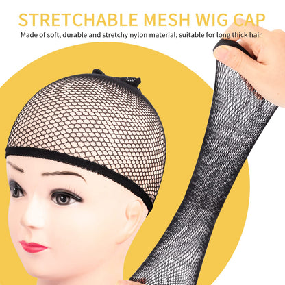 Fandamei 4PCS Wig Caps Mesh Net Open End, Black Wig Cap for Women, Nylon Mesh Wig Caps Net, Strength Wig Cap