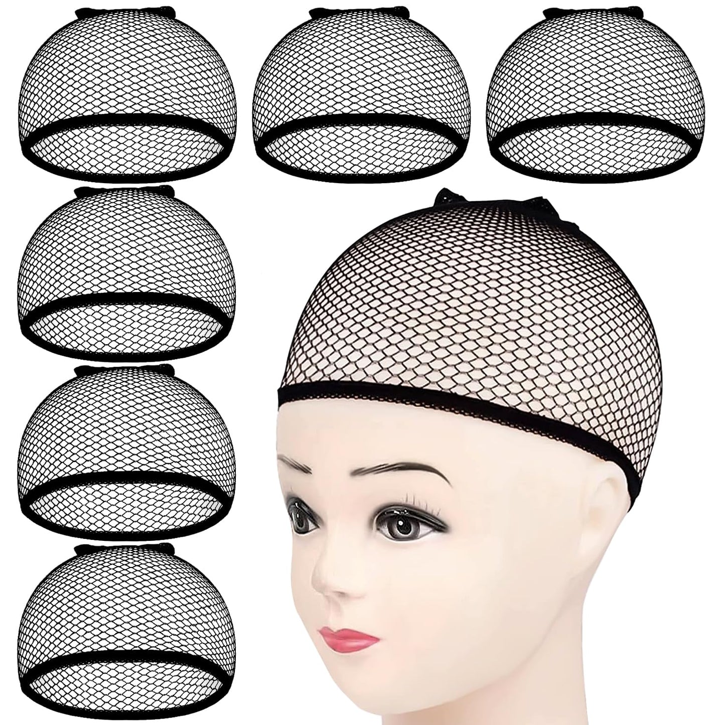 MORGLES 6PCS Wig Cap Non Slip, Black Mesh Net Wig Caps for Women Men, Kids, Weaving Hair Net Close End Fishnet