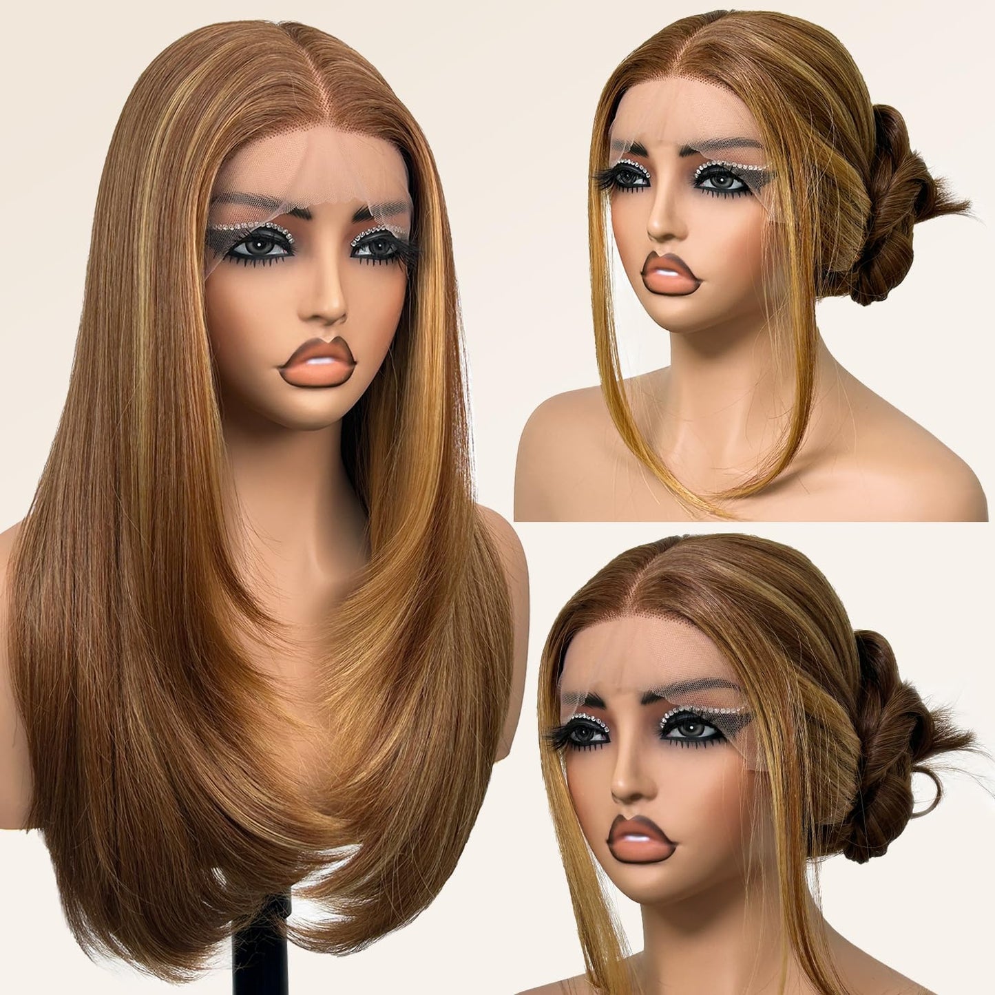 Glueless Synthetic Lace Front Wig 26 Inches Long Straight Honey Blonde Wigs for Black Women 13x5x1 HD Lace Hand Tied Pre Plucked Hairline (27/30 Honey Blonde, 26 Inch)