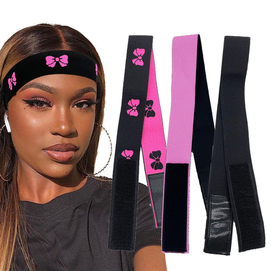 Atimiaza 3 Pcs Elastic Lace Melting Bands for Wigs, Lace Front Edge Wrap to Lay Edges (Pink+Bow Tie+Black (Pack of 3))