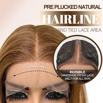 Glueless Synthetic Lace Front Wig 26 Inches Long Straight Honey Blonde Wigs for Black Women 13x5x1 HD Lace Hand Tied Pre Plucked Hairline (27/30 Honey Blonde, 26 Inch)