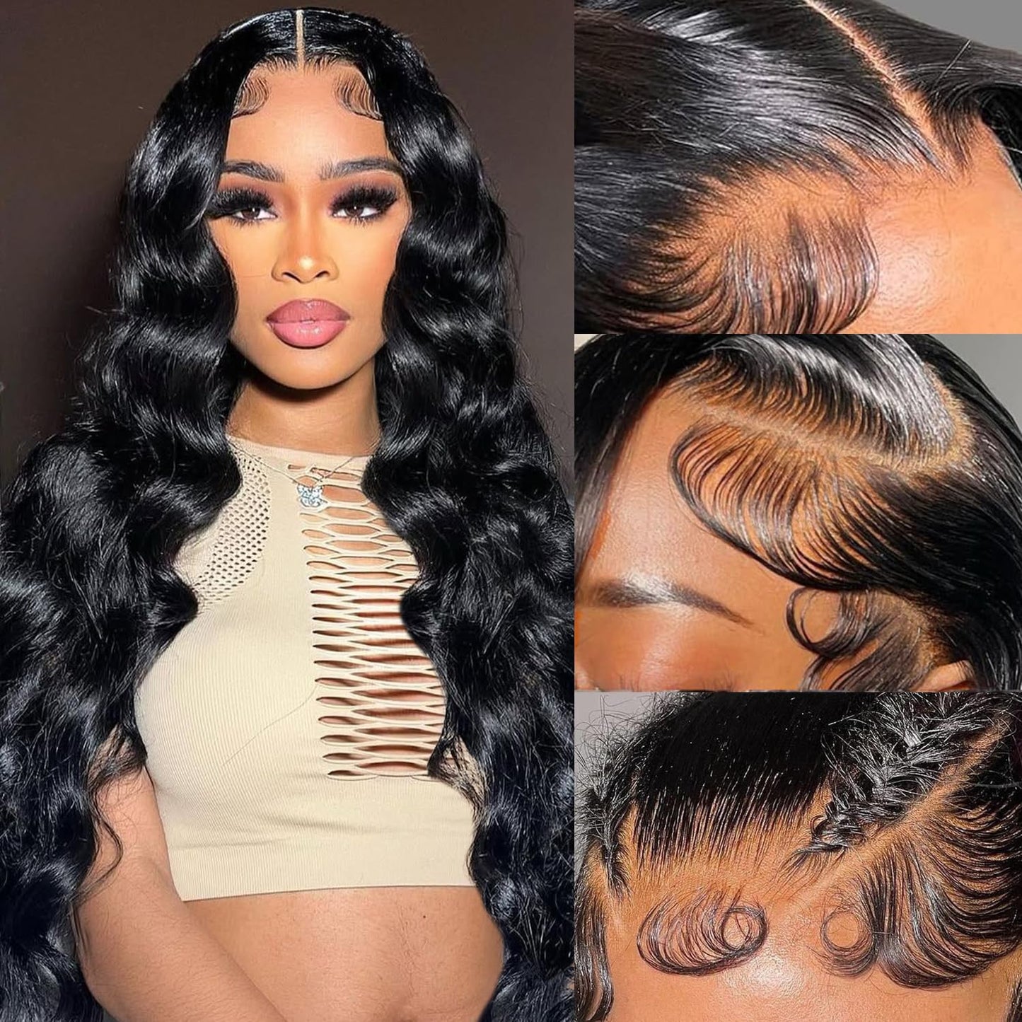 Wolfay 24 Inch 13x6 HD Lace Front Wigs Human Hair Body Wave 13x6 Transparent Frontal Wigs Human Hair Pre Plucked Natural Hairline 180% Density Glueless Wig for Women Daily Party Natural Black