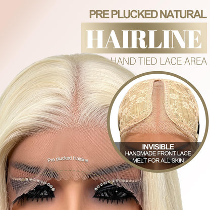 Glueless Synthetic Lace Front Wig 26 Inches Long Straight Blonde Wigs for Black Women 13x5x1 HD Lace Hand Tied Pre Plucked Hairline (#613 Blonde, 26 Inch)